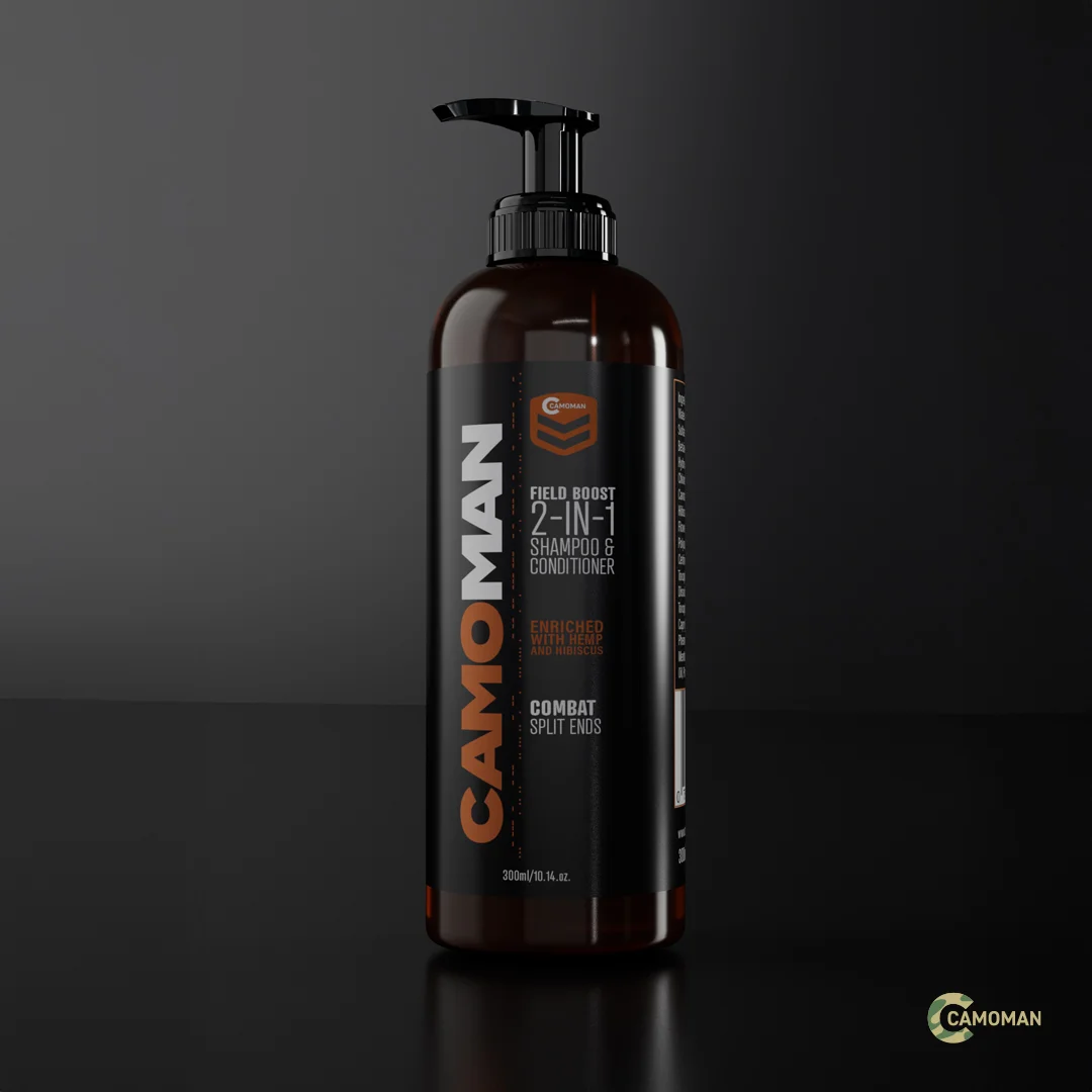 CamoMan Field Boost 2 in 1 Shampoo and Conditioner 'enriched with Hemp and Hibiscus